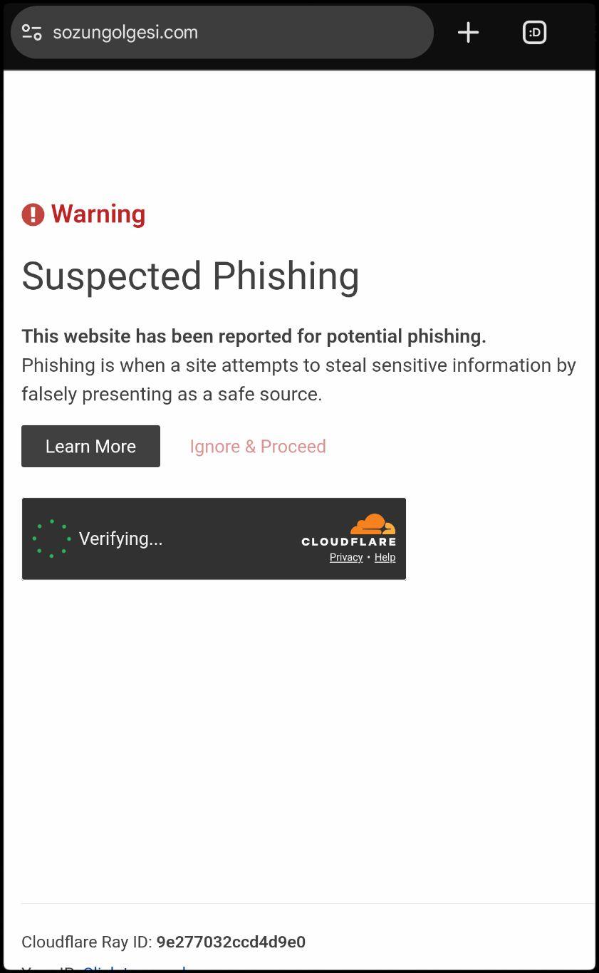 Door Cloudflare gegenereerde webpagina die waarschuwt voor phishing.