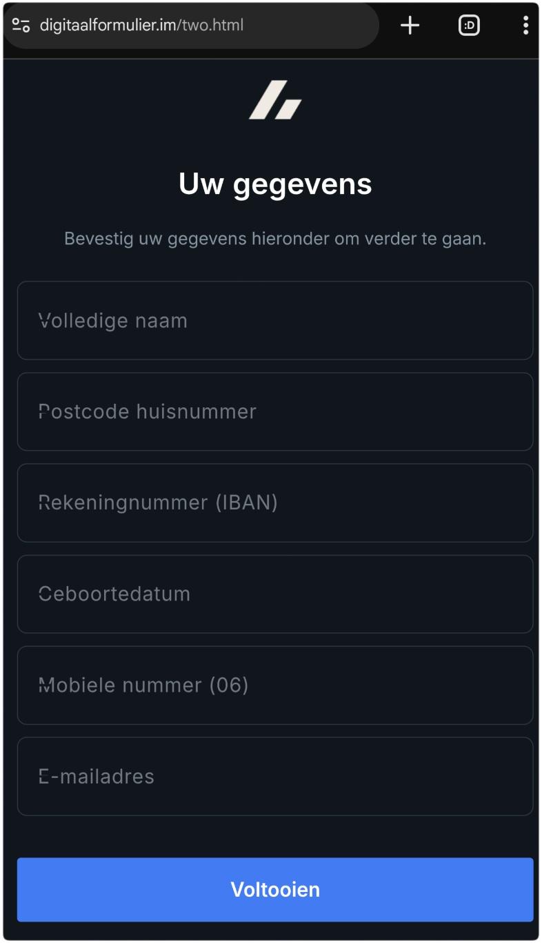 Nep Bitvavo website, vraagt om allerlei persoonsgegevens