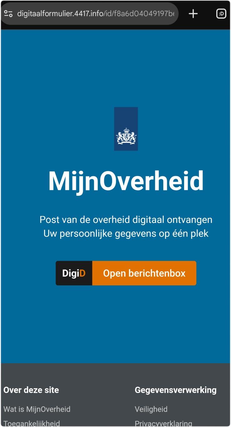 Live phishing website "MijnOverheid"
