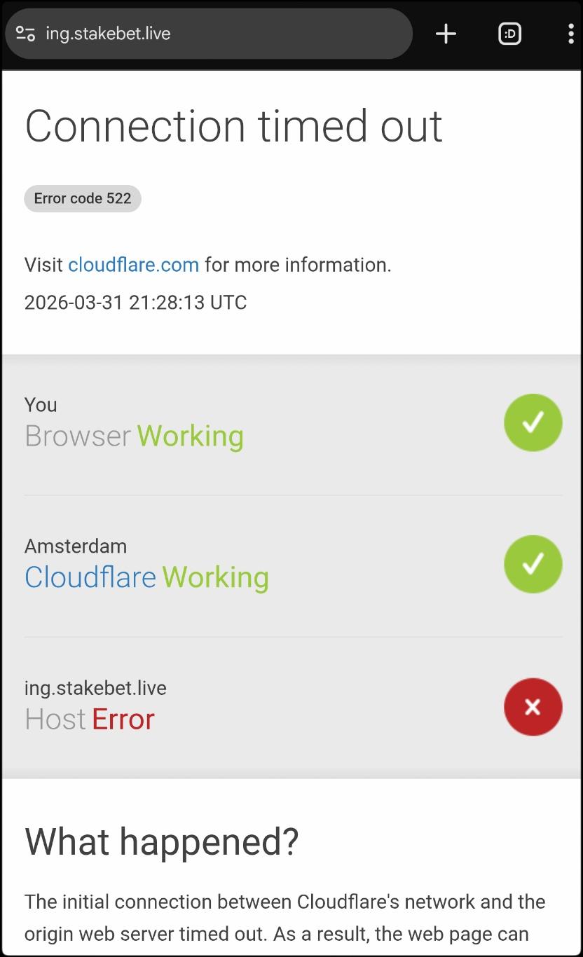 Cloudflare time-out melding voor een nep ING website