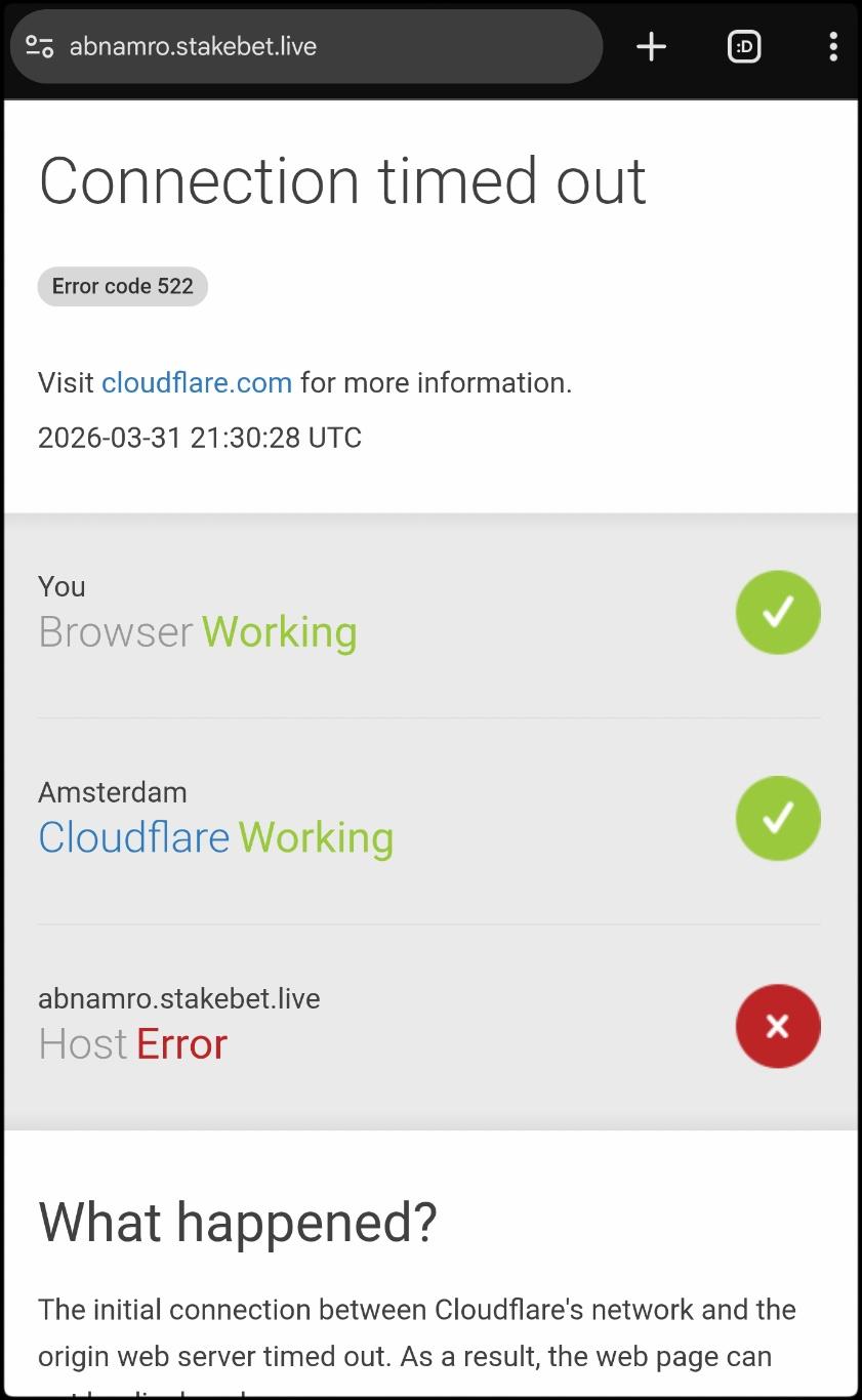Cloudflare time-out melding voor een nep ABN Amro website