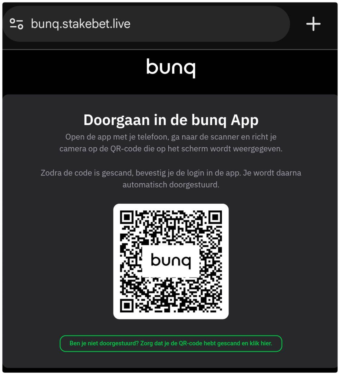 Phishing website die een bunq QR-code toont.