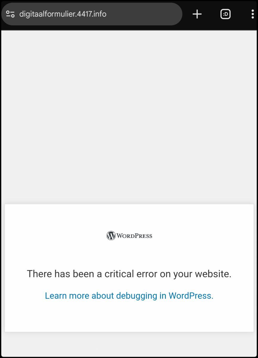 Deze nepwebsite toont nu een nep Wordpress foutmelding.