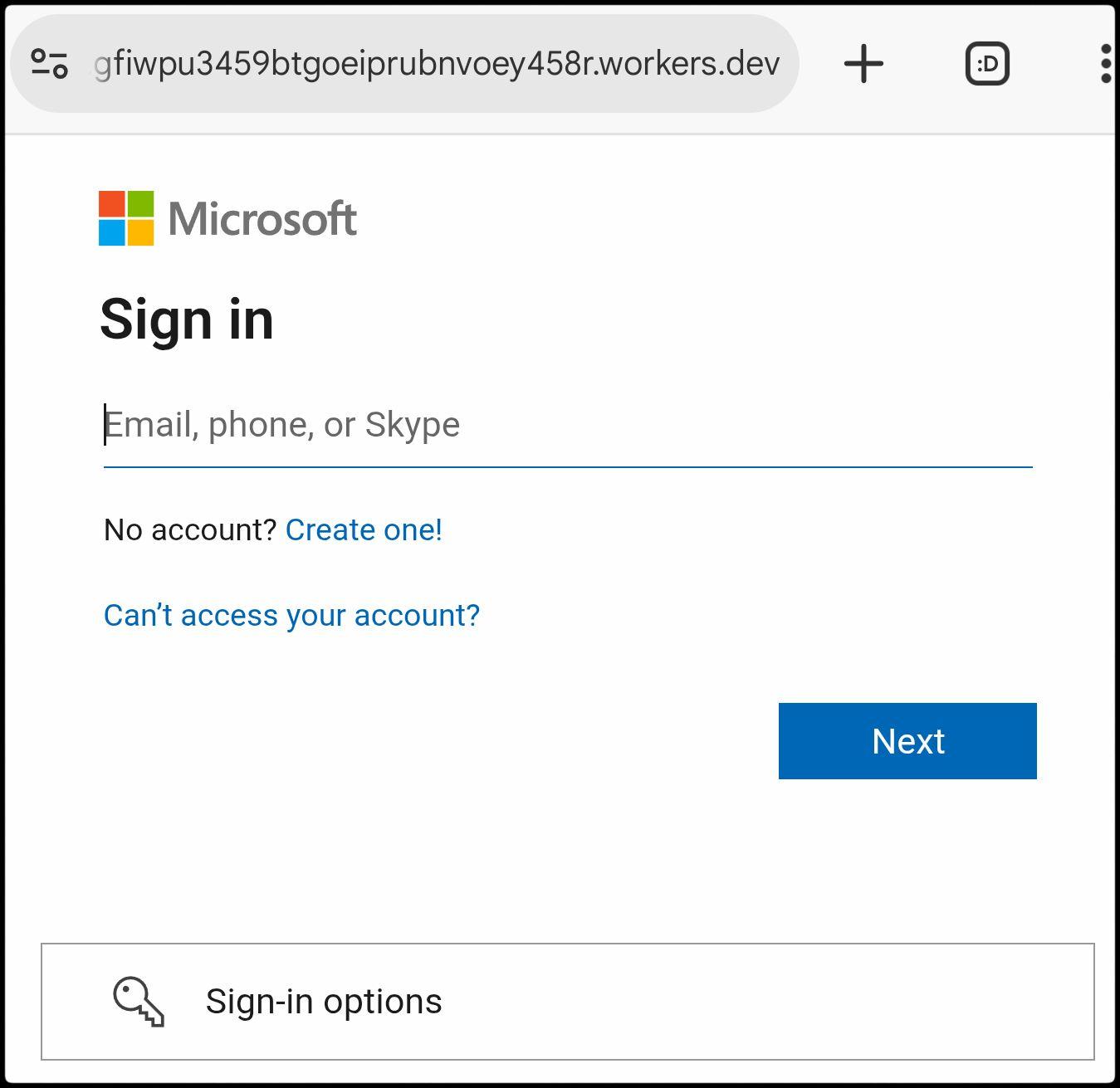 Screenshot 3: een inlogscherm dat als twee druppels lijkt op het gebruikelijke Microsoft inlogscherm (alleen klopt de domeinmaam niet).