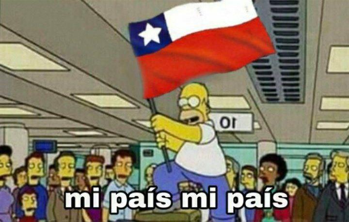 imagen trucada de Homero Simpson flameando una bandera chilena

subtitulos: mi pais mi pais